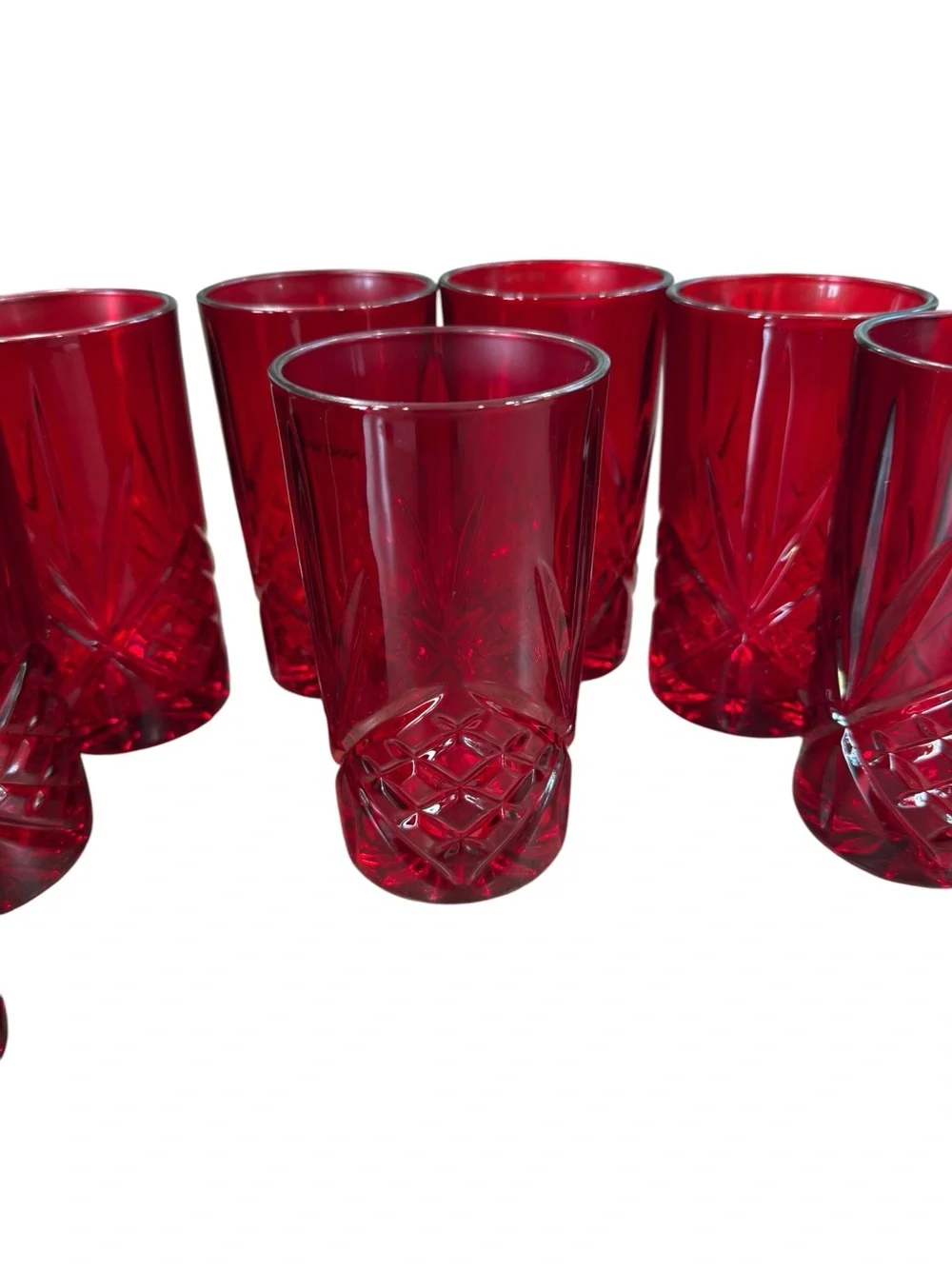 Godinger Dublin Shannon Crystal High Ball Ruby Red  Glasses  12 ounce Starburst